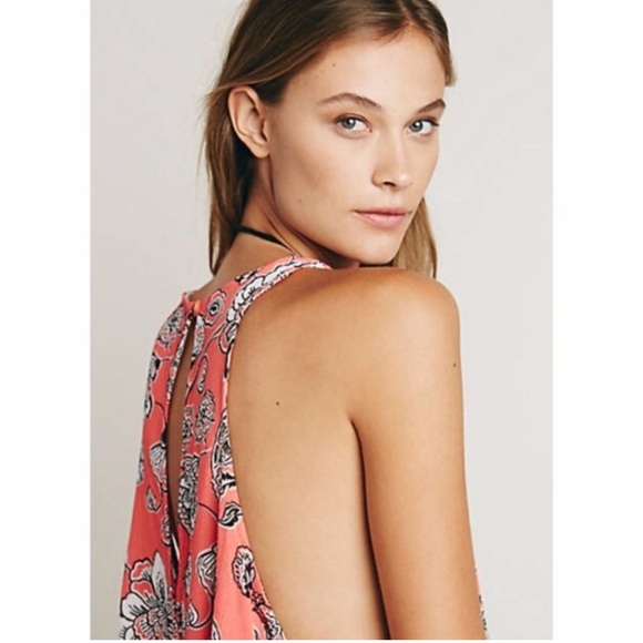 Free People Folk Song Mini Dress Coral Floral - Picture 13 of 14